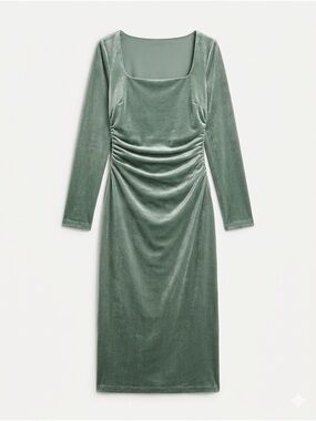 New Banana Republic Sage Green Velvet Long-Sleeve Midi Dress